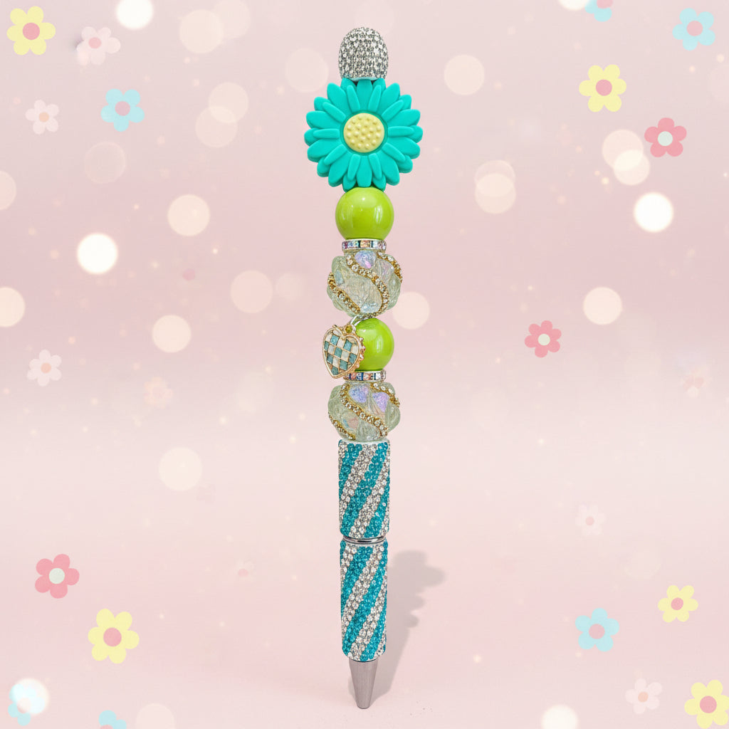 Turquoise Flower Heart Bling Pen